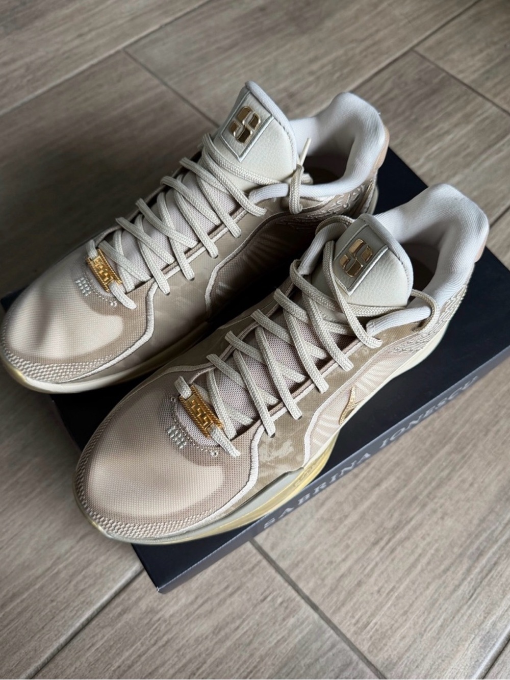 Nike Sabrina Sneakers with Gold Accents( box without lid )